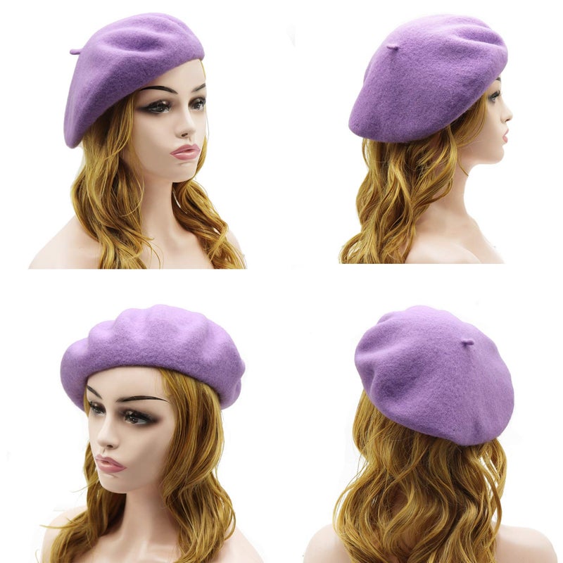 Wheebo Wool Beret Hat,Solid Color French Style Winter Warm Cap for Women Girls Lady (Beret Hat-Lilac Color-FBA) - Image 3
